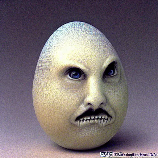 Prompt: humpty dumpty in form of egg, detailed pattern, front view by by luis royo and wayne barlowe, beksinski