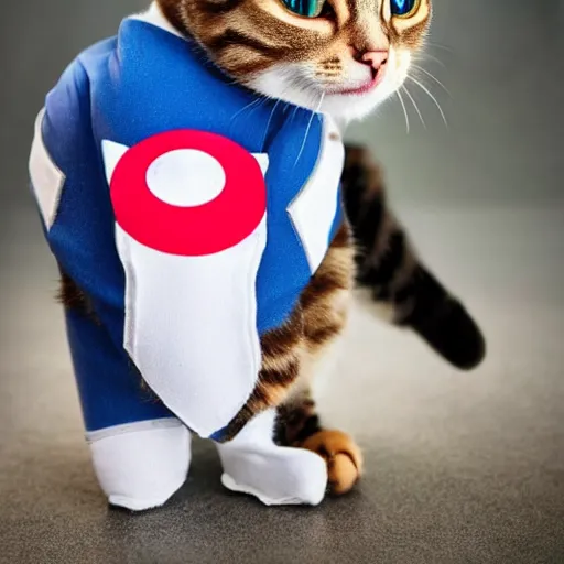 Image similar to cat wearing captain america costume, award - winning 4 k photography