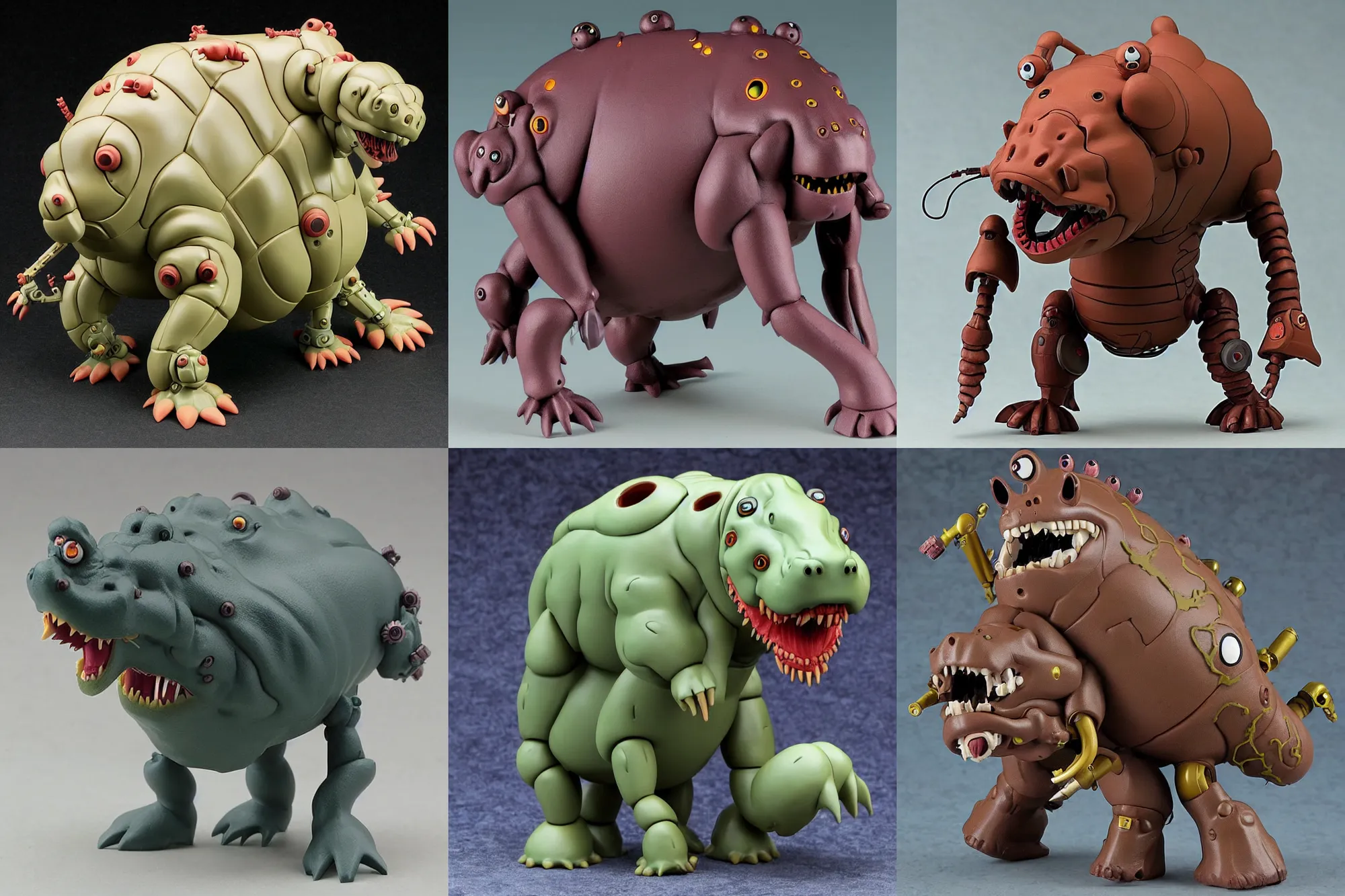 Prompt: a lovecraftian scary giant mechanized adorable hippopotamus from studio ghibli howl's moving castle ( 2 0 0 4 ) as a 1 9 8 0's kenner style action figure, 5 points of articulation, full body, 4 k highly detailed. award winning sci - fi. look at all that detail!