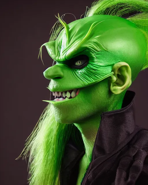 Prompt: A studio photo of the supervillain Green Goblin as a teenager, 15 years old, bokeh, 90mm, f/1.4