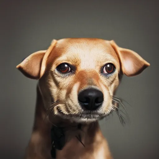 Image similar to portrait of thom yorke as a yorkshire dog, kodak portra, studio lighting, high detail fur,