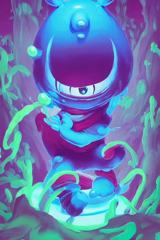 Image similar to smurf ghost creature animal sushi cristal very big eye roots cactus elemental flush of force nature micro world fluo fishscale, behance hd by jesper ejsing, by rhads, makoto shinkai and lois van baarle, ilya kuvshinov, rossdraws radiating a glowing aura global illumination ray tracing hdr