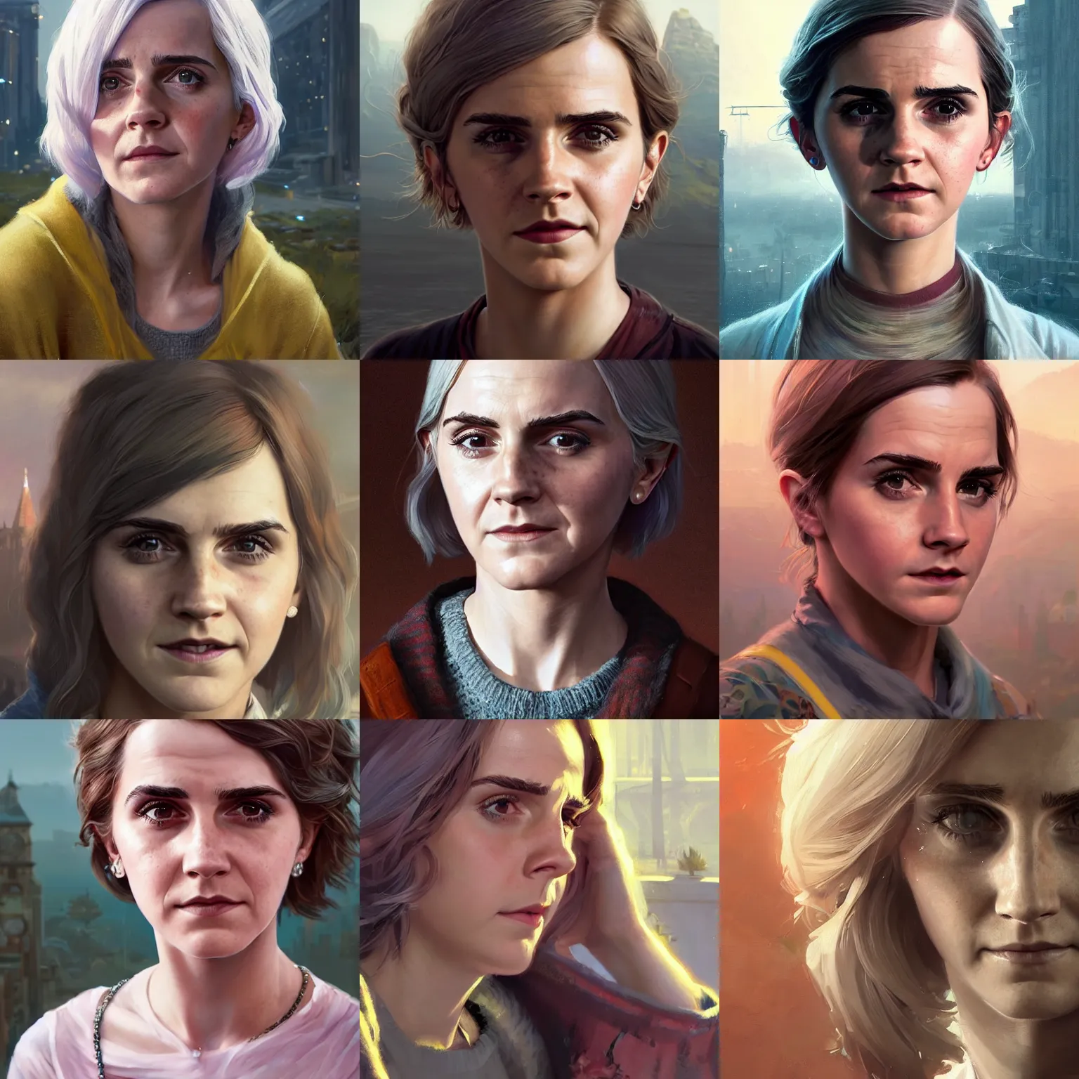 Prompt: highly detailed portrait grany emma watson at her 8 0 age in gta v, stephen bliss, unreal engine, fantasy art by greg rutkowski, loish, rhads, ferdinand knab, makoto shinkai and lois van baarle, ilya kuvshinov, rossdraws, tom bagshaw, global illumination, radiant light, detailed and intricate environment