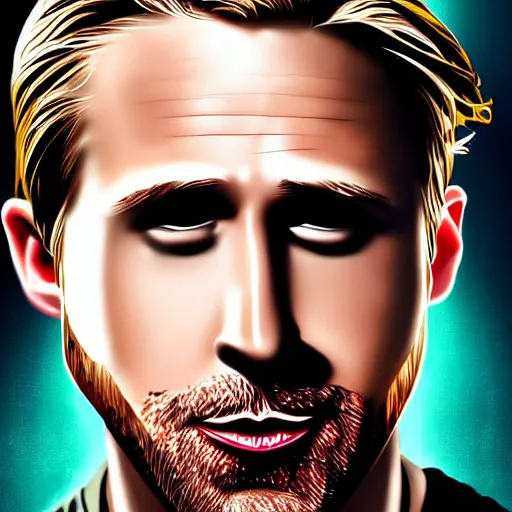 Image similar to Ryan Gosling destroys Superman, hyper realistic, digital painting, artstation