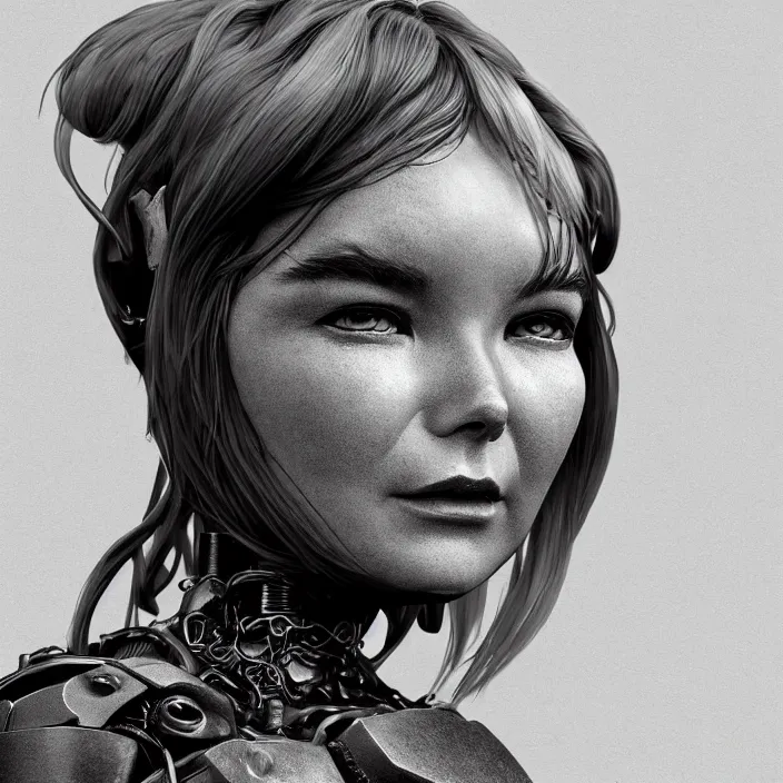 Image similar to hyper - realistic bjork leather cyborg - by tom bagshaw, by ilya kuvshinov, rtx rendering, octane render 1 2 8 k, maya, extreme high intricate details by wlop, digital anime art by ross tran, medium shot, close up shot, composition by sana takeda, dramatic lighting by greg rutkowski, 8 k, trending on artstation