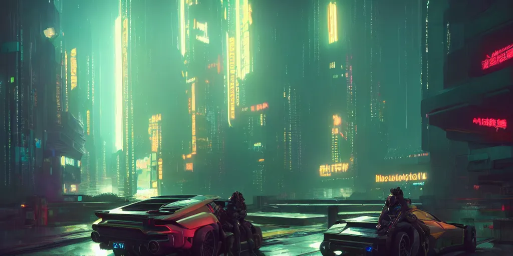 Image similar to cyberpunk 2 0 7 7, night time, city lights, extremely detailed digital painting, in the style of fenghua zhong and ruan jia and jeremy lipking and peter mohrbacher, mystical colors, rim light, beautiful lighting, 8 k, stunning scene, raytracing, octane, trending on artstation