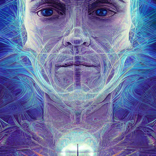 Image similar to beautiful portrait of intelligence, spatial space deformation in latent space, math art, astral plane, key light, by artgerm and dan mumford and gustave dore