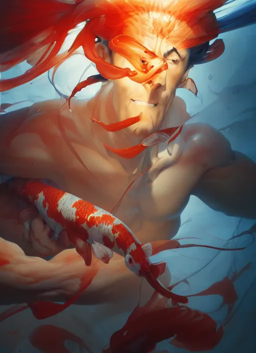 Image similar to subsurface scattering, koi samurai, translucent, by jesper ejsing, justin gerard, tomasz alen kopera, cgsociety and fenghua zhong, highly detailed, rim light, cinematic lighting, illustration, art, octane render, very coherent, cinematic, hyper realism, high detail, octane render, 8 k