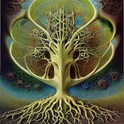 Image similar to tree of life by roger dean and andrew ferez, art forms of nature by ernst haeckel, divine chaos engine, symbolist, visionary, art nouveau, botanical fractal structures, organic, detailed, realistic, surreality