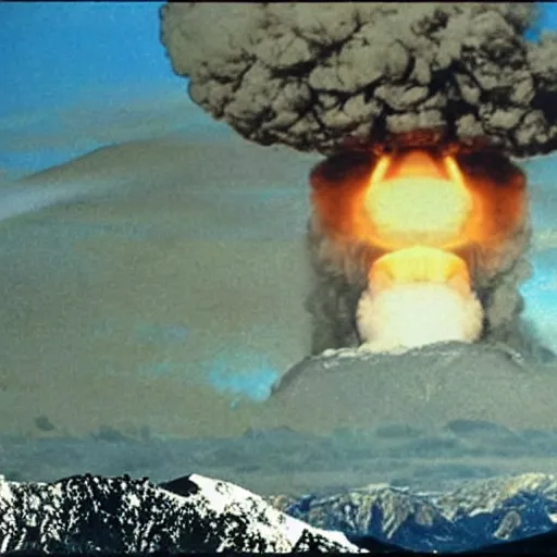 Prompt: nuke bomb in the mountain exploding