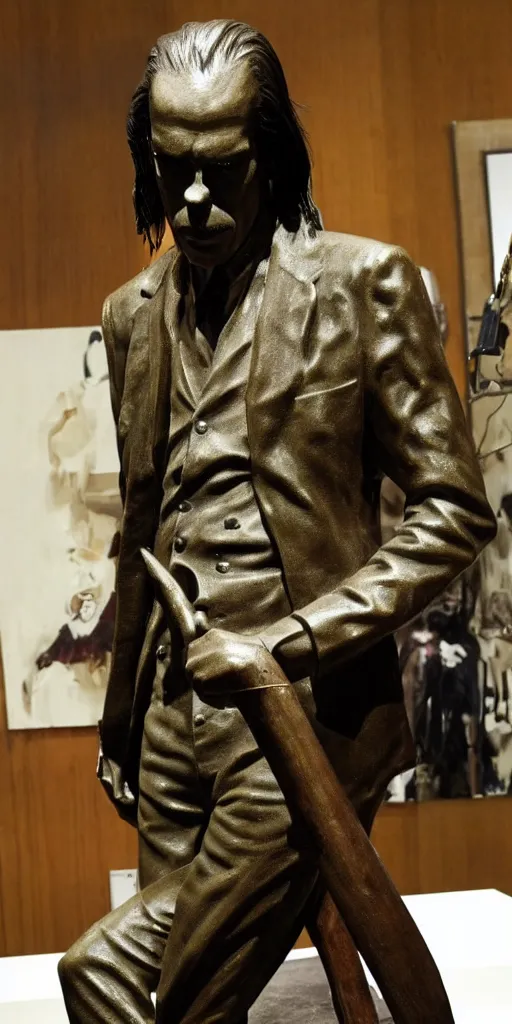 Image similar to nick cave as a bronze statue