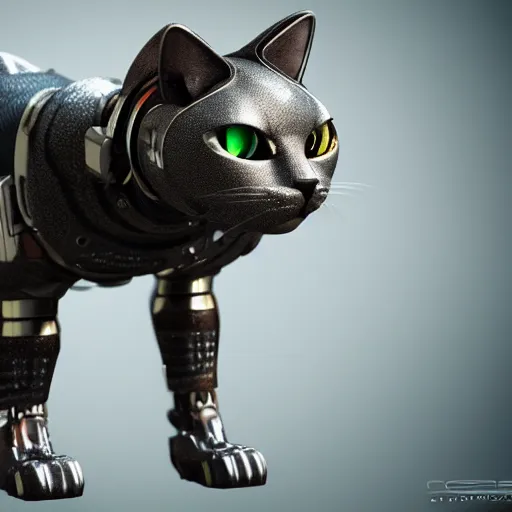 Prompt: cyborg cat from the future, octane render