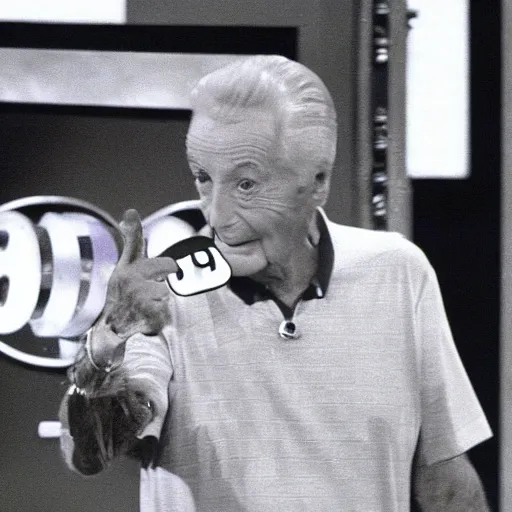 Prompt: bob barker preparing to spay price is right contestant's dog, tv footage, gameshow, 1 9 9 5