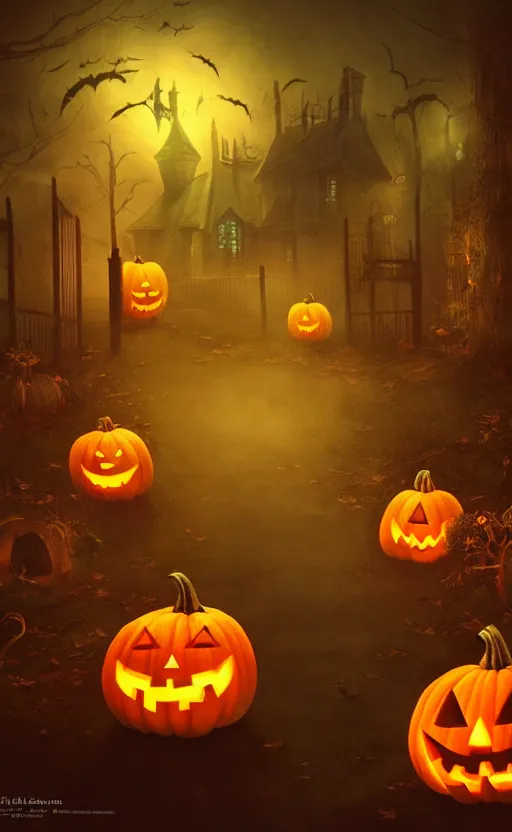 Image similar to a creepy and eery Halloween setting, with Jack o lanterns on the street and shadow figures lurking about, dynamic lighting, photorealistic fantasy concept art, stunning visuals, creative, cinematic, ultra detailed, trending on art station, spooky vibe