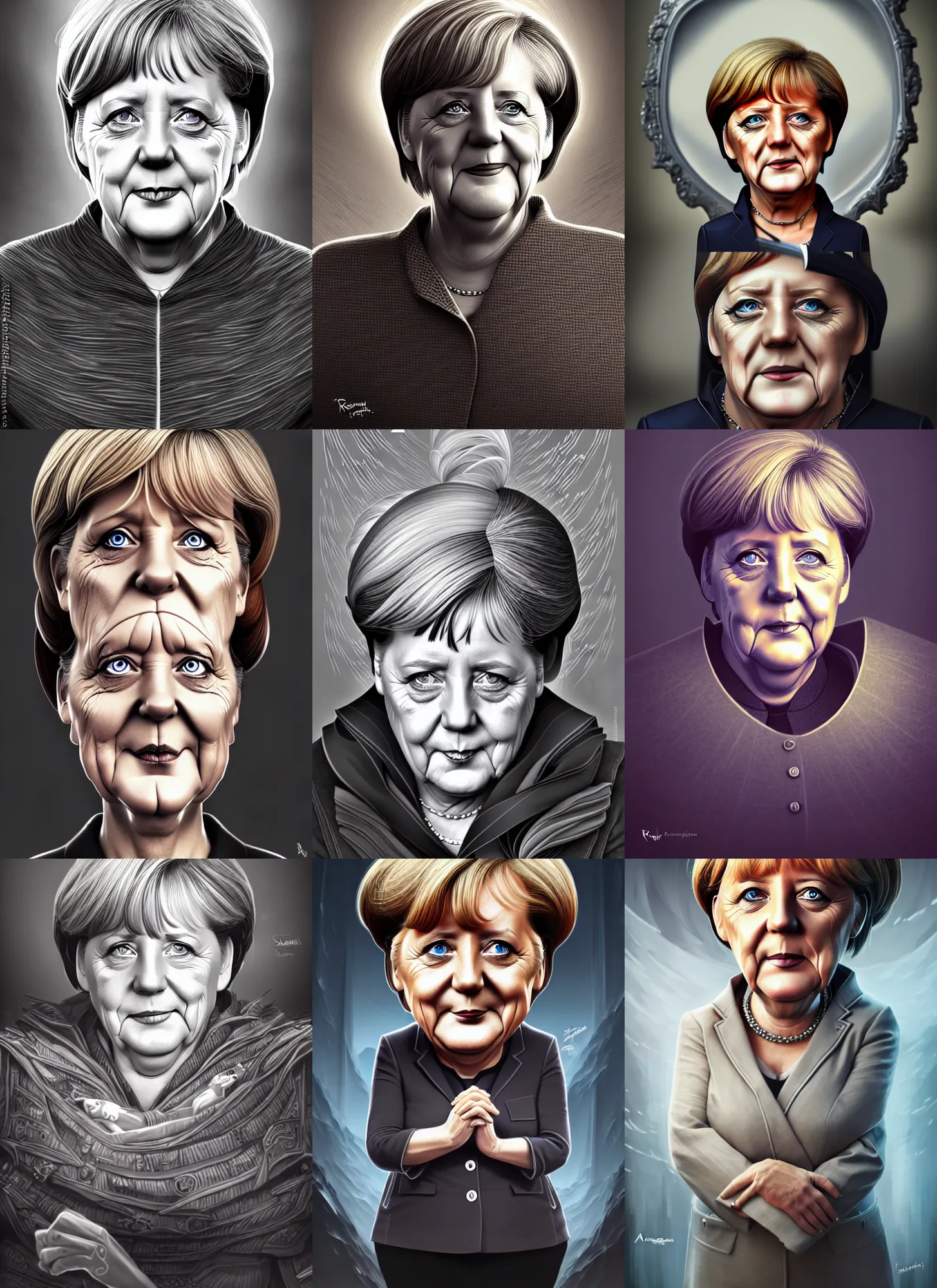 Prompt: angela merkel cartoon, dark fantasy, extremely detailed, sharp focus, smooth, digital illustration, by rossdraws, frank franzzeta, sakimichan