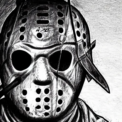 Image similar to Jason Voorhees drawn by da Vinci 4K detail