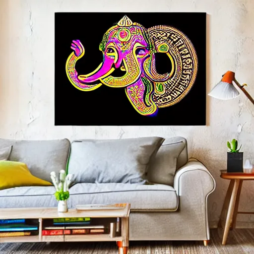 Image similar to Illustration of colorful hindu lord Ganesha on decorative background- Graphical poster modern art 3D, artstation, artgem, vector art