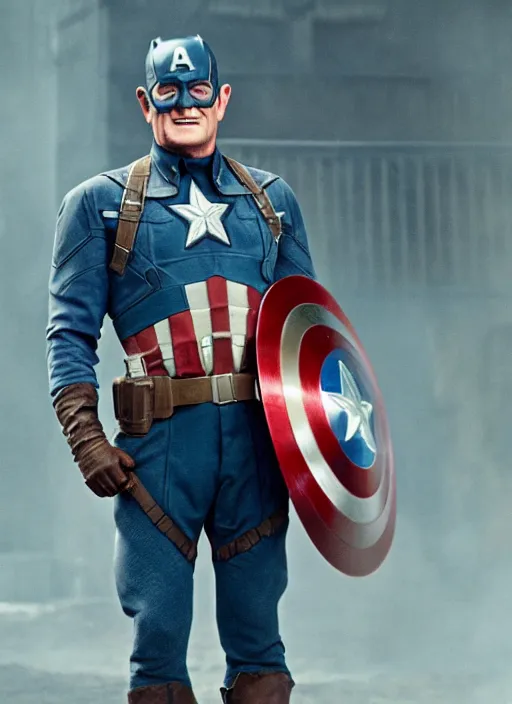 Image similar to film still of John Wayne as Captain America in Captain America The First Avenger, 4k