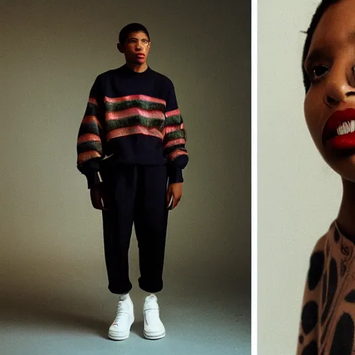 Image similar to realistic photoshooting for a new ssense!!! lookbook, color film photography, photo of a woman, photo in style of tyler mitchell, 3 5 mm, featured on vogue