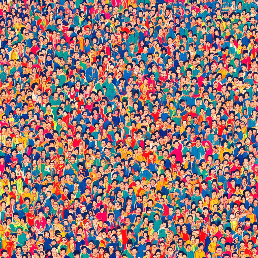 Prompt: a Where's Wally of a chinese prison by lisa frank, beautiful, bold colors, detailed, high resolution, realistic, intricate