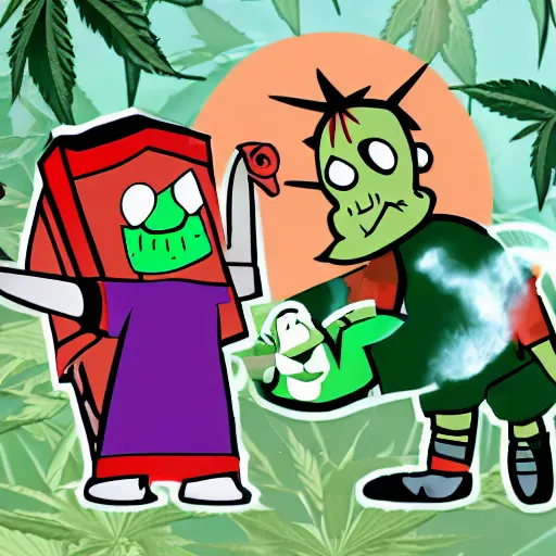 Image similar to billy and mandy rolling a cannabis joint with grim