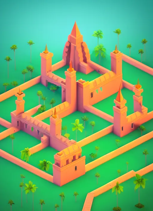 Prompt: a low poly isometric render of a kerala village in the style of monument valley, intricate, elegant, highly detailed, artstation, smooth, sharp focus, illustration, art by artgerm, octane render, aesthetic, symmetrical geometry, 8 k