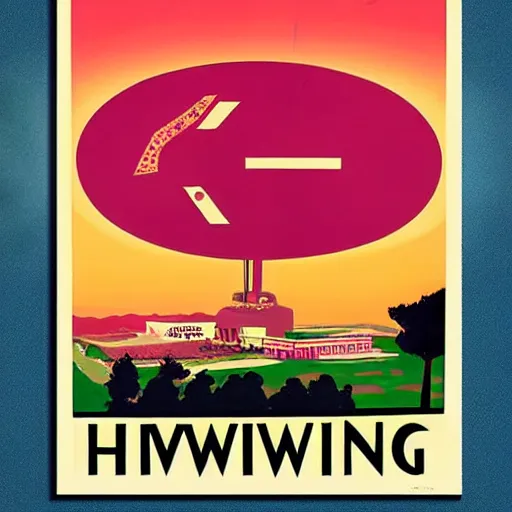 Image similar to vintage travel poster of hawkins indiana, colorful, bright, high definition