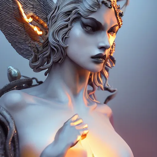 Image similar to female angel queen，hyper details, black metal rococo, sculpted by Alex Alice, Craig Mullins, yoji shinkawa, trending on artstation, beautifully lit, Peter mohrbacher, hyper detailed, elite, elegant, luxury, ray of light through smoke, CGsociety, hypermaximalist, golden ratio, neofuture, volumetric, octane render, weta digital, micro details, 3d sculpture