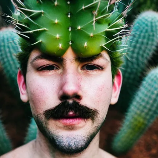 Image similar to cactus grown on man's face instead of beards, 5 0 mm