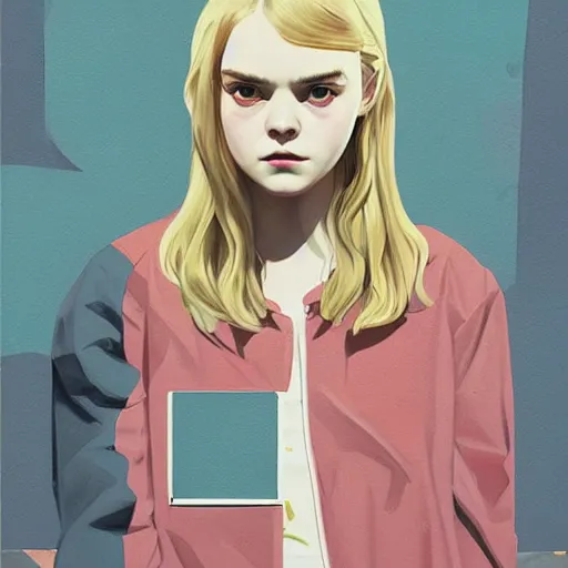 Prompt: Elle Fanning in a slasher film picture by Sachin Teng, asymmetrical, dark vibes, Realistic Painting , Organic painting, Matte Painting, geometric shapes, hard edges, graffiti, street art:2 by Sachin Teng:4