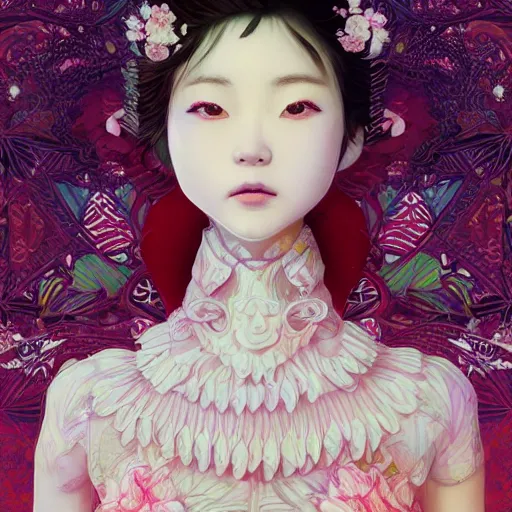 Image similar to the portrait of an absurdly beautiful, graceful, elegant, sophisticated, fashionable young japanese idol made of strawberries and white petals with tears, an ultrafine hyperdetailed illustration by kim jung gi, irakli nadar, intricate linework, bright colors, octopath traveler, final fantasy, unreal engine 5 highly rendered, global illumination, radiant light, detailed and intricate environment