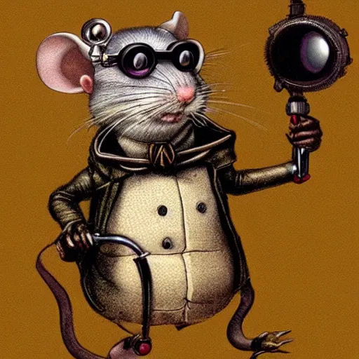 Prompt: a rat with steampunk googles, by John Martin