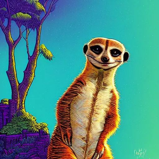 Prompt: meerkat smiling and giving thumbs up by Dan Mumford