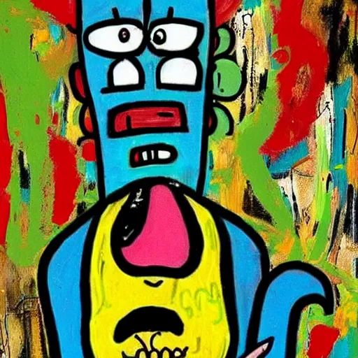 Image similar to handsome squidward, basquiat art style