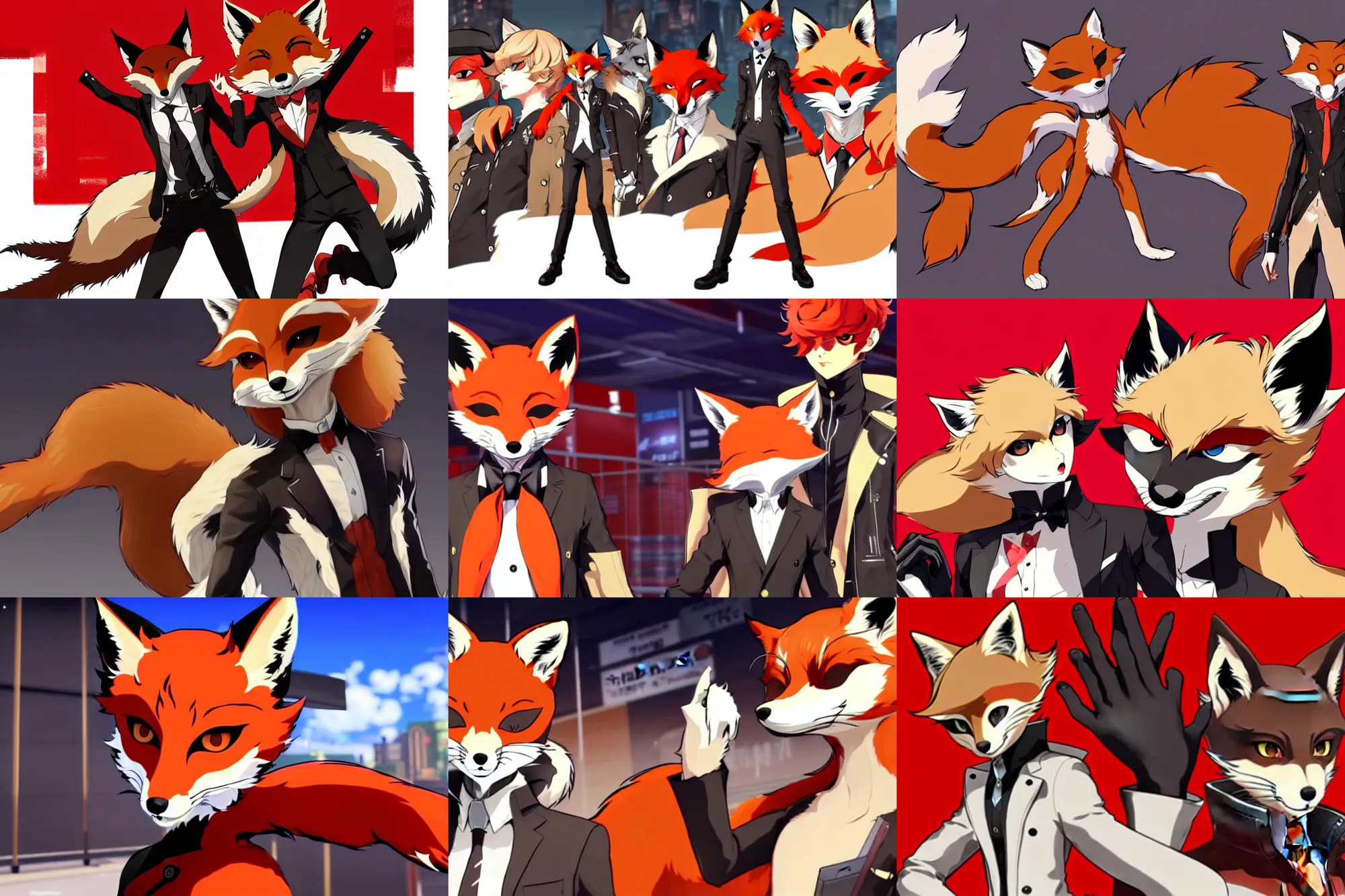 Image similar to a furry tan male fox on a persona 5 : royal ( by atlus ) video game splash screen, a furry male sandy sand - colored beige tan fur fox fursona ( has light brown hair ), persona 5 phantom thief style