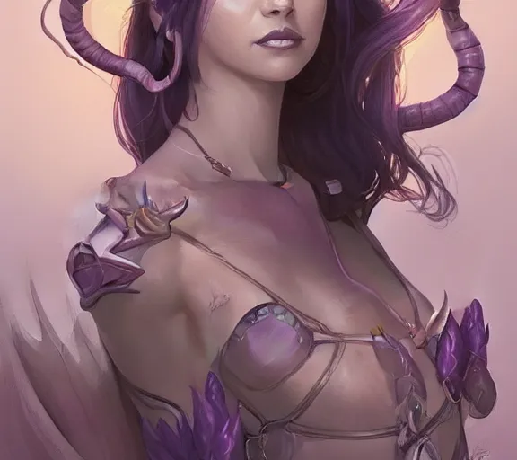 Image similar to Attractive Tiefling Druid, She has light brown skin, dark purple hair, and silver eyes full body, dungeons and dragons portrait, highly detailed, digital painting, artstation, concept art, sharp focus, illustration, art by artgerm and greg rutkowski and alphonse mucha