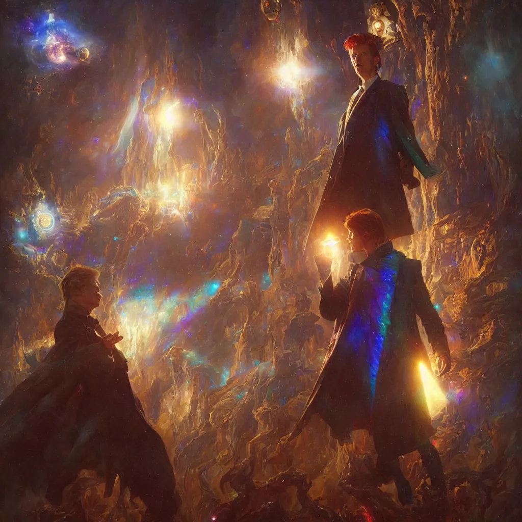 Image similar to david bowie as doctor who, radiant light, caustics, heroic, bright iridescent light, by gaston bussiere, bayard wu, greg rutkowski, maxim verehin