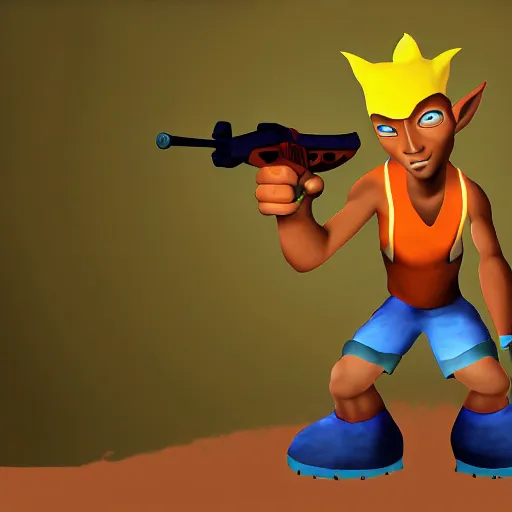 Prompt: carl johnson as a jak and daxter character, jak and daxter screenshot, digital art, ps 2