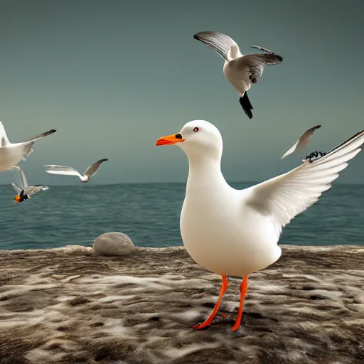 Prompt: the queen of seagulls, 4 k, octane render, 3 d art