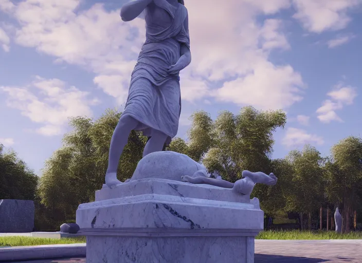 Prompt: a park with many marble statues, cinematic light, 8 k, unreal engine,