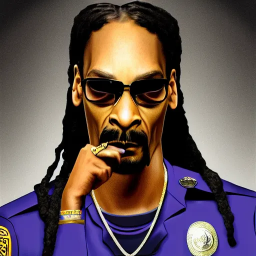 Prompt: Snoop Dog as a police-man, photorealistic, hyperdetalied,high quality,