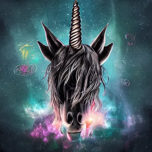 Prompt: Epic Album art cover, unicorn, moody , trending on artstation, award-winning art