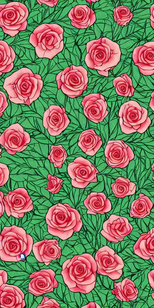 Image similar to seamless pattern of beautiful roses with leaves and throns, colourful, symmetrical, repeating 35mm photography