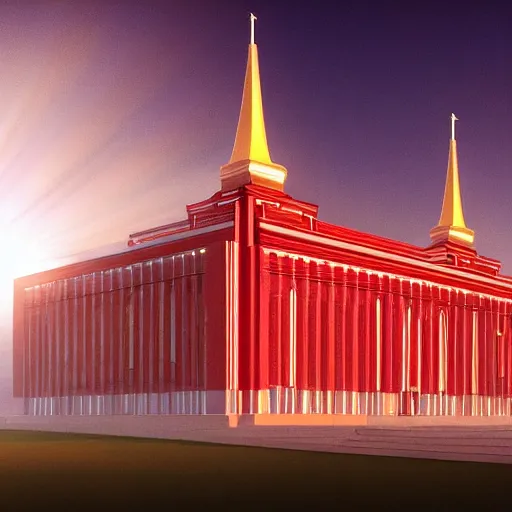 Image similar to the majestic soviet temple, sci - fi, red light, dramatic crepuscular rays, cinematic