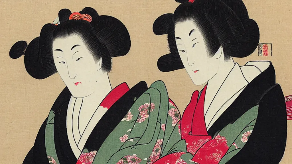 Prompt: a beautifull geisha portrait. ukiyo - e