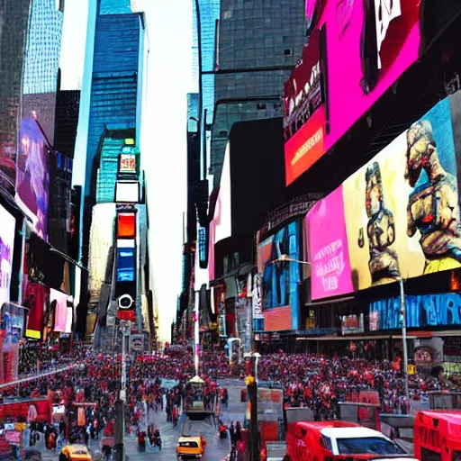 Prompt: photo of lots of Moai 🗿 statues in times square