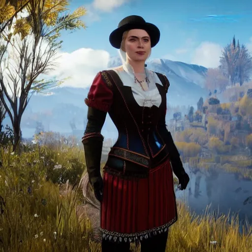 Prompt: a young edwardian woman in the video game Witcher 3