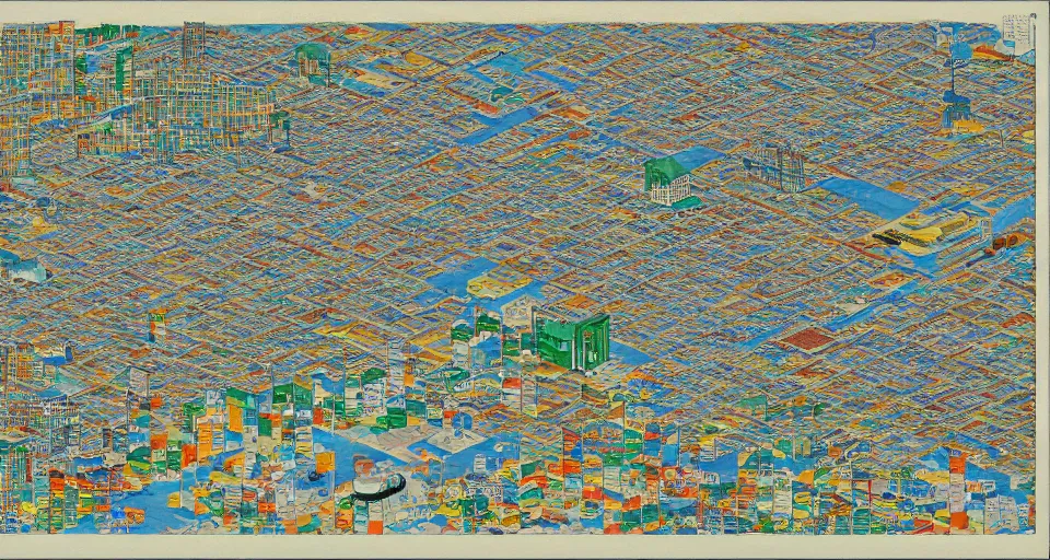 Prompt: 3 d isometric information map of a city island. time series charts, pie plots and other modern dashboards. diego rivera, egon schiele, ( ukiyo - e influence ). hyperdetailed.