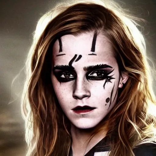Prompt: emma watson in the 1 0 0 ( tv series ), beautiful face paint, makeup inspo