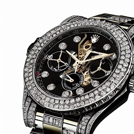 Image similar to vvs diamond watch, intricate design, rolex, cogs and gears, steampunk watch, bejeweled beautiful watch, richard mille, breitling watch, promotional photo, 8 k photography